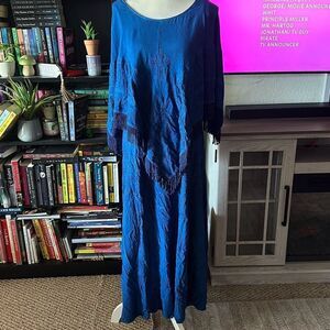 Holy clothing Size Large Blue Embroided shawl dress boho medival dress